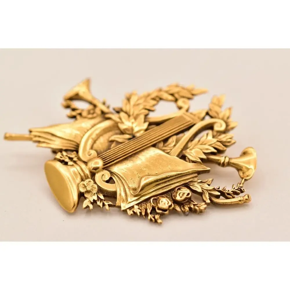 Vintage National Gallery of Art NGA Lyre Laurel Horns Forget Me Not Brooch BinBG